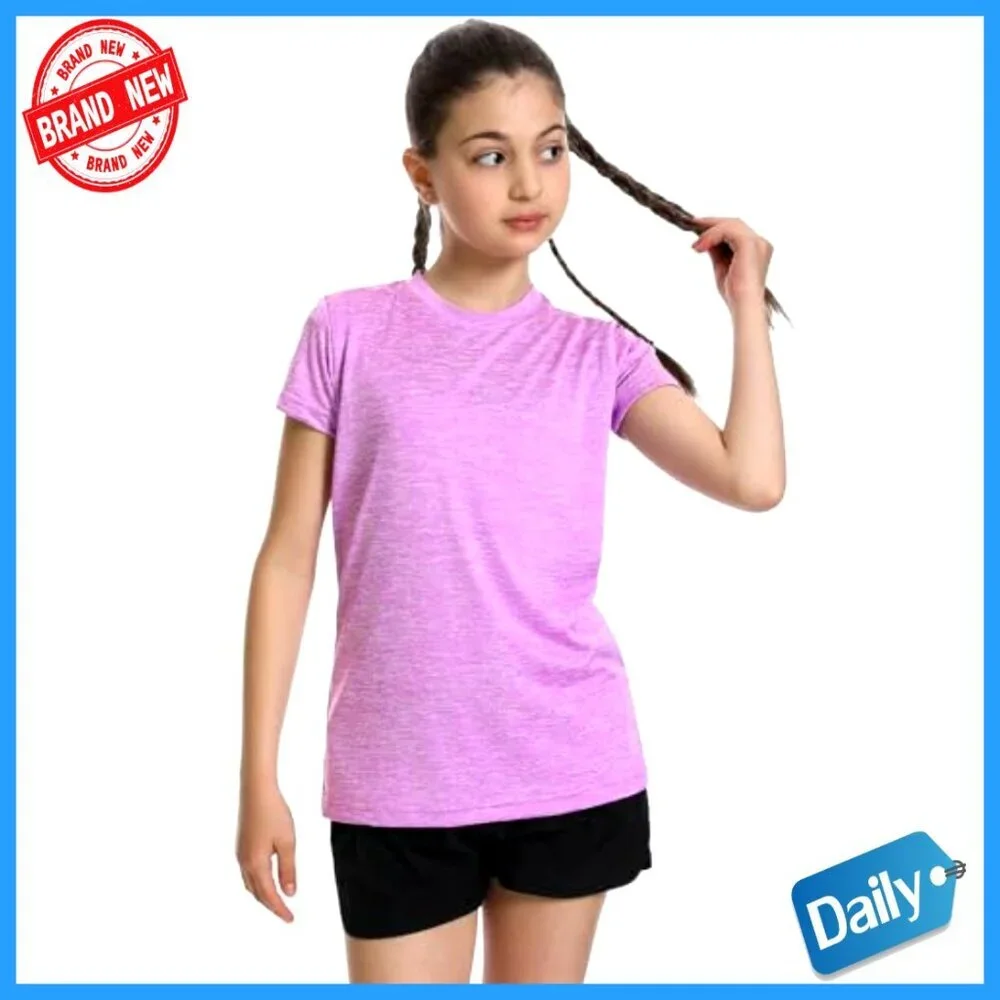 5 Pack Girls Athletic Shirts Quick Dry Sports Tees Short Sleeve Crew Neck